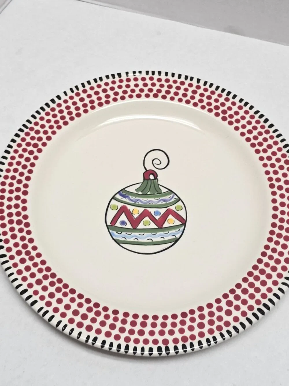 1 Caffco Simply Christmas Ornament Holiday Polka Dots Plate 9” M Bagwell Rare #2